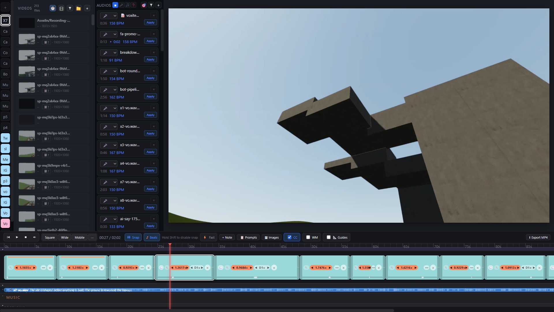 Vox Video Editor in wide 16:9 format with a multi-clip timeline